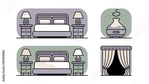 Bedroom setting with a diffuser, bed and lamps.