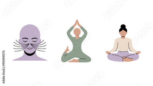 A graphic illustration showing a variety of yoga poses.