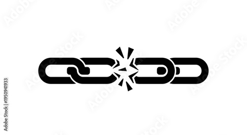 Broken chain link vector icon, symbol of freedom or break free