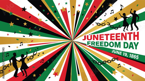 Juneteenth Freedom Day dynamic background with dancing silhouettes