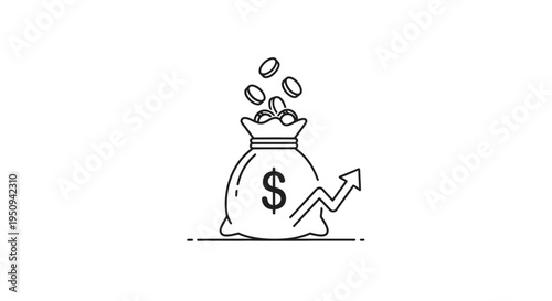 Money Bag with Dollar Sign and Upward Arrow Graph, Symbolizing Financial Growth and Profit
