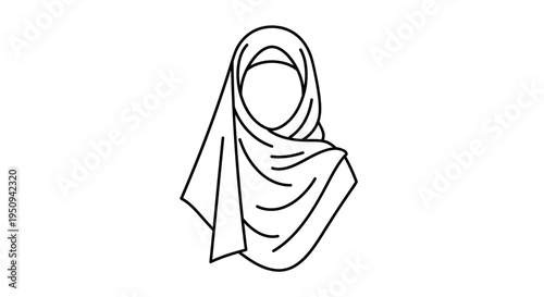 Muslim Woman Wearing Hijab Scarf, Islamic Clothing, Modesty Fashion, Line Art Icon