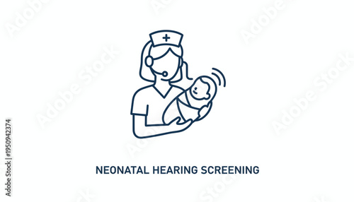 Neonatal Hearing Screening Icon: Nurse Holding Baby with Sound Waves