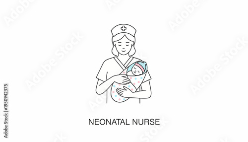 Neonatal Nurse Holding Newborn Baby in Swaddle, Healthcare Professional Care