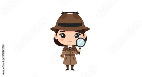 Detective illustration, vector style graphic, investigating crime scene, mystery concept