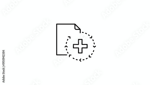 New Document Icon with Plus Sign and Refresh Arrows, Concept of Add New File or Create Document