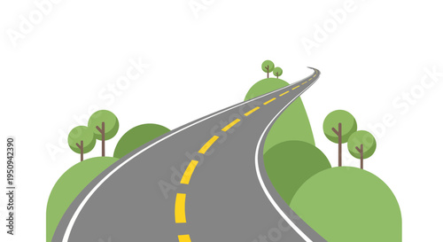 Road illustration, vector style graphic, leading to the top, travel, journey, adventure.