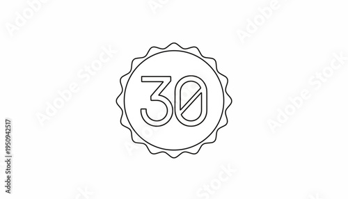Number 30 in a Circle with Jagged Edge, Graphic Element, Isolated on White