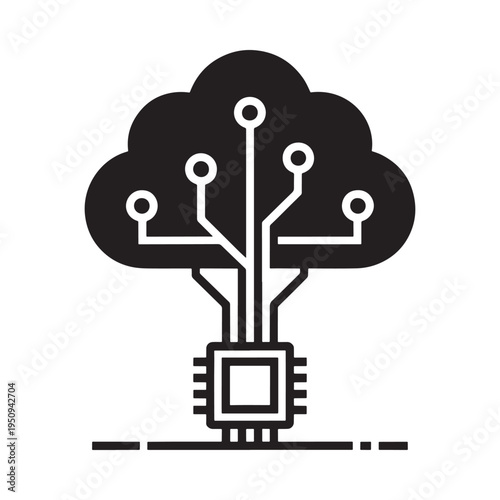 Digital tree illustration combining nature with technology and circuitry