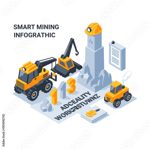 Isometric illustration of smart mining technology and equipment, showcasing a modern approach to resource extraction.