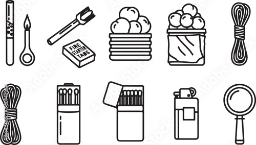 Essential camping and survival gear for outdoor adventures Vector
