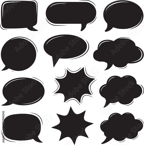 set of black speech bubbles in various shapes and sizes for dialog
