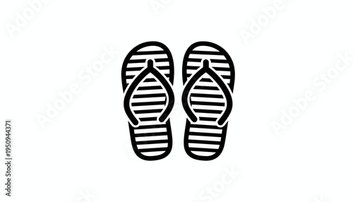 Black and White Flip Flops Icon, Summer Footwear, Beach Sandals, Minimalist Design