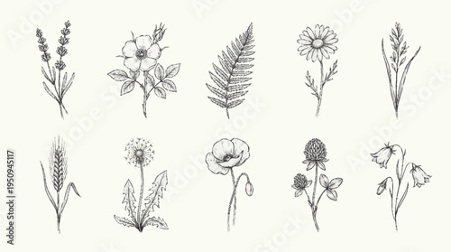 A collection of various wildflowers and plants.
