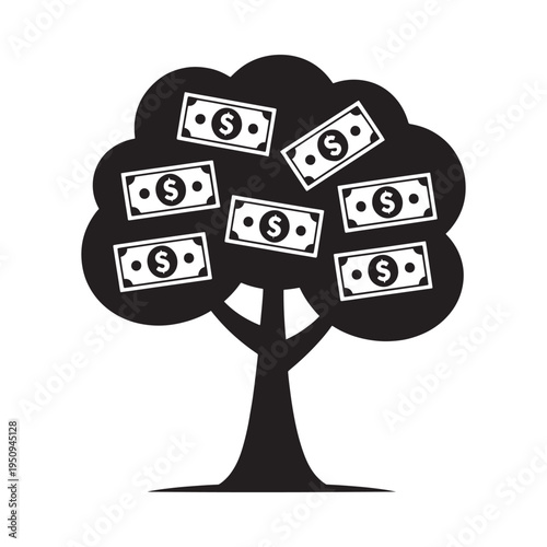 A stylized tree with dollar signs growing instead of leaves