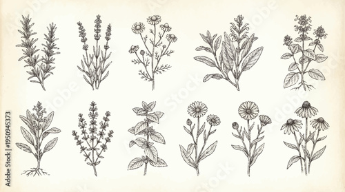 A collection of various wildflowers and herbs.