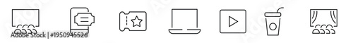 Cinema, Movie Ticket, Online Ticket, Laptop Video, Play Button, Soda Drink, Theater, Audience, Entertainment, Film Show, Movie Night, Digital Line Icons