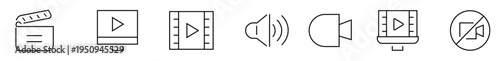 Video Player, Movie Clapper, Film Strip, Sound Volume, Video Camera, No Video, Screen Play, Multimedia, Cinema, Media Production, Digital Line Icons