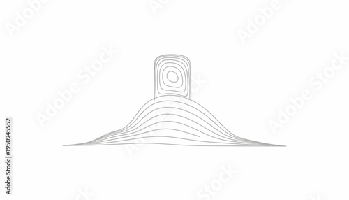 Abstract topographic contour lines forming a stylized mountain with a cylindrical peak on white background