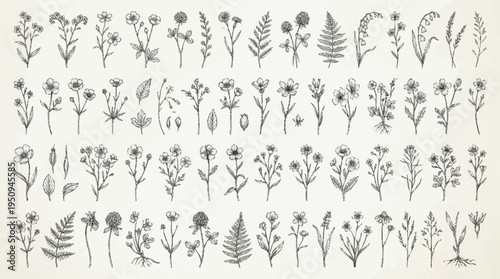 Collection of various wildflowers and leaves.