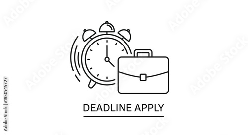 Alarm Clock and Briefcase Icon: Deadline Apply Concept