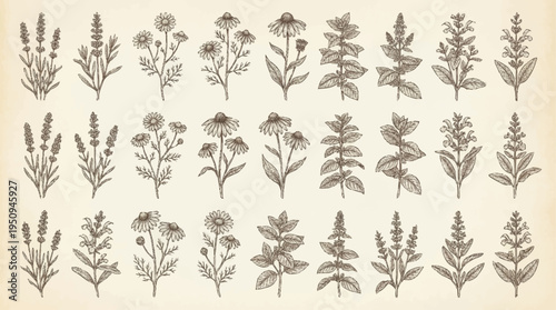 A collection of various wildflower illustrations.