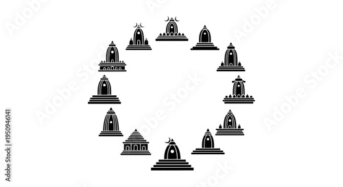 temples illustration, vector graphic, india, travel, culture, religious architecture