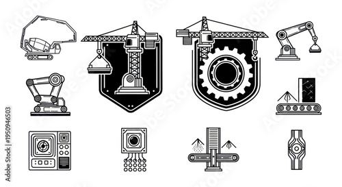 Industrial Icons Set - Construction, Manufacturing, Technology Vector Art