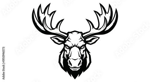 Black and White Moose Head Vector Art with Antlers