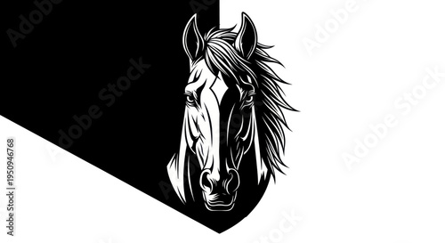 Black and White Horse Head Vector Art, Animal Symbol, Equestrian Art