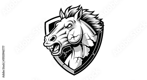 Black and White Horse Head Emblem, Aggressive Animal Mascot Logo