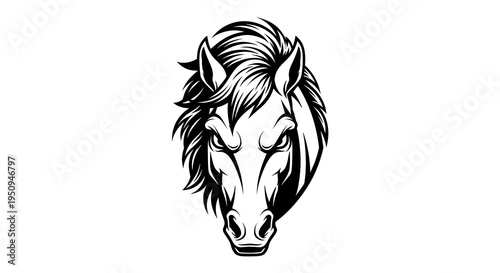 Black and White Horse Head Vector Art in a Stylized Graphic Style
