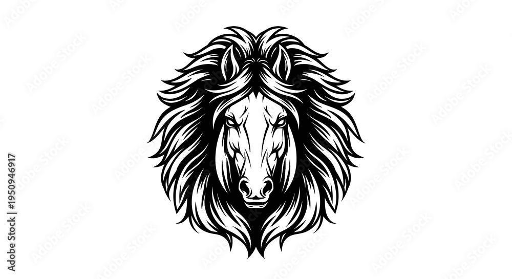 Fototapeta premium Majestic Horse Head Black and White Line Art Vector Illustration