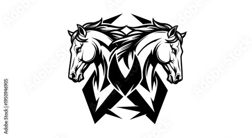 Black and White Horse Heads Vector Art - Majestic Equine Logo