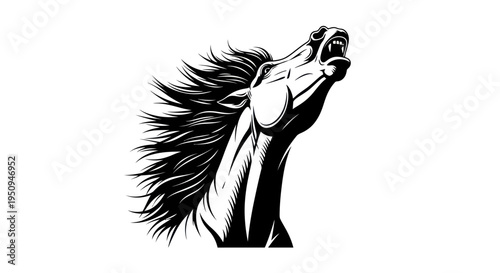 Black and White Vector Horse Head Roaring Art Style