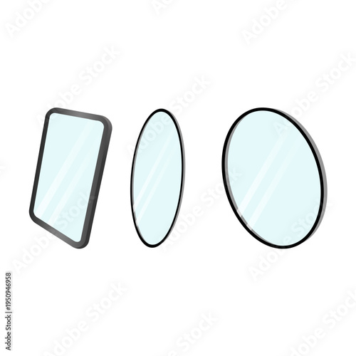 Set of Modern Isometric Mirrors with Round Oval and Square Frames