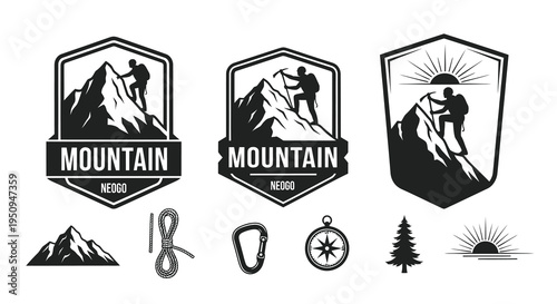 Mountain Climbing Adventure Logo - Silhouette Badge, Emblem