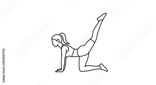 Woman doing donkey kicks exercise on hands and knees, fitness and workout illustration