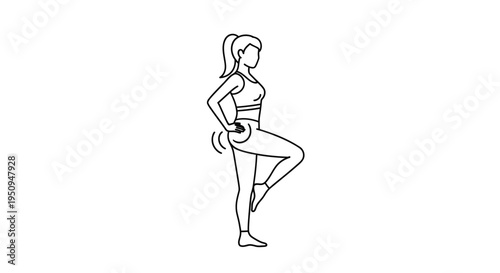 Woman doing hip circles exercise, standing on one leg, fitness and workout concept