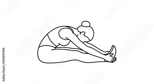 Woman doing seated forward bend yoga pose, stretching hamstrings and spine