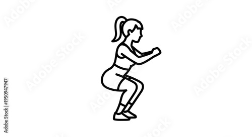 Woman doing squats, fitness icon, exercise, healthy lifestyle, workout, vector illustration