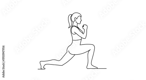 Woman doing lunges exercise, fitness, workout, healthy lifestyle, line art