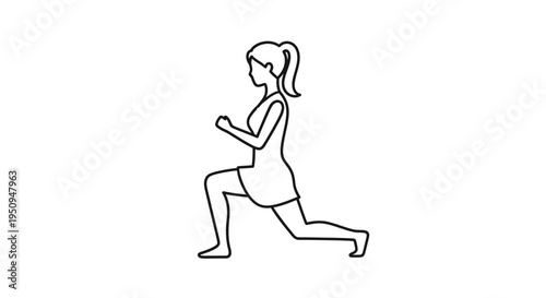 Woman doing lunges exercise, fitness, healthy lifestyle, workout, line art icon
