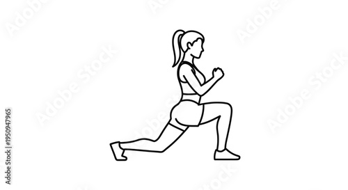 Woman doing lunges exercise, fitness, workout, healthy lifestyle, line art