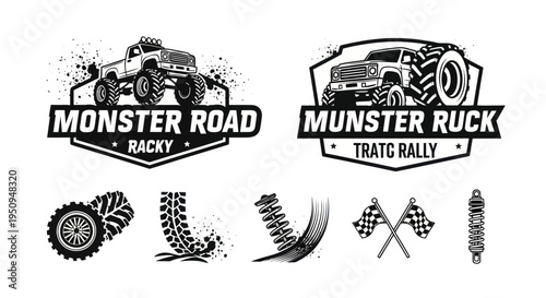 Black and White Monster Truck Logos for Off-Road Racing and Extreme Sports