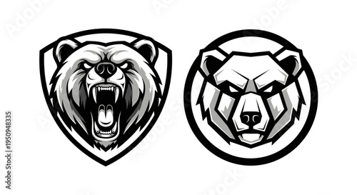 Fierce Bear Head Logo Emblem, Black and White Vector Art