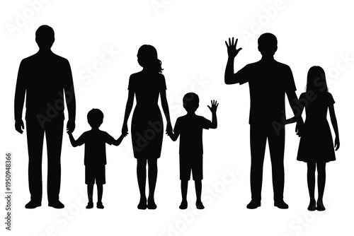 Black silhouettes of family generations holding hands and pointing