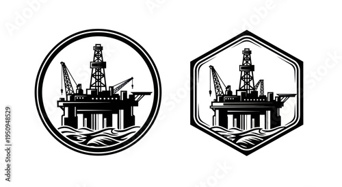 Oil Rig Platform Icon Black and White Vector Design