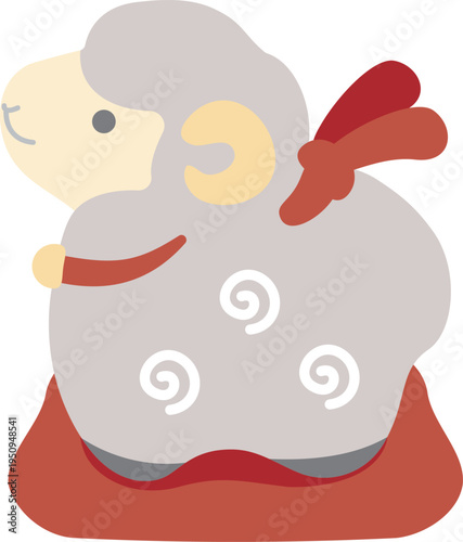 年賀2027　未年の干支の羊の土鈴イラスト　年賀状素材　正月　松竹梅　飾り　アイコン　デザイン素材