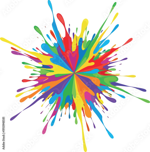 Vibrant explosion of colorful paint splatters and splashes creating a dynamic, abstract burst of creativity